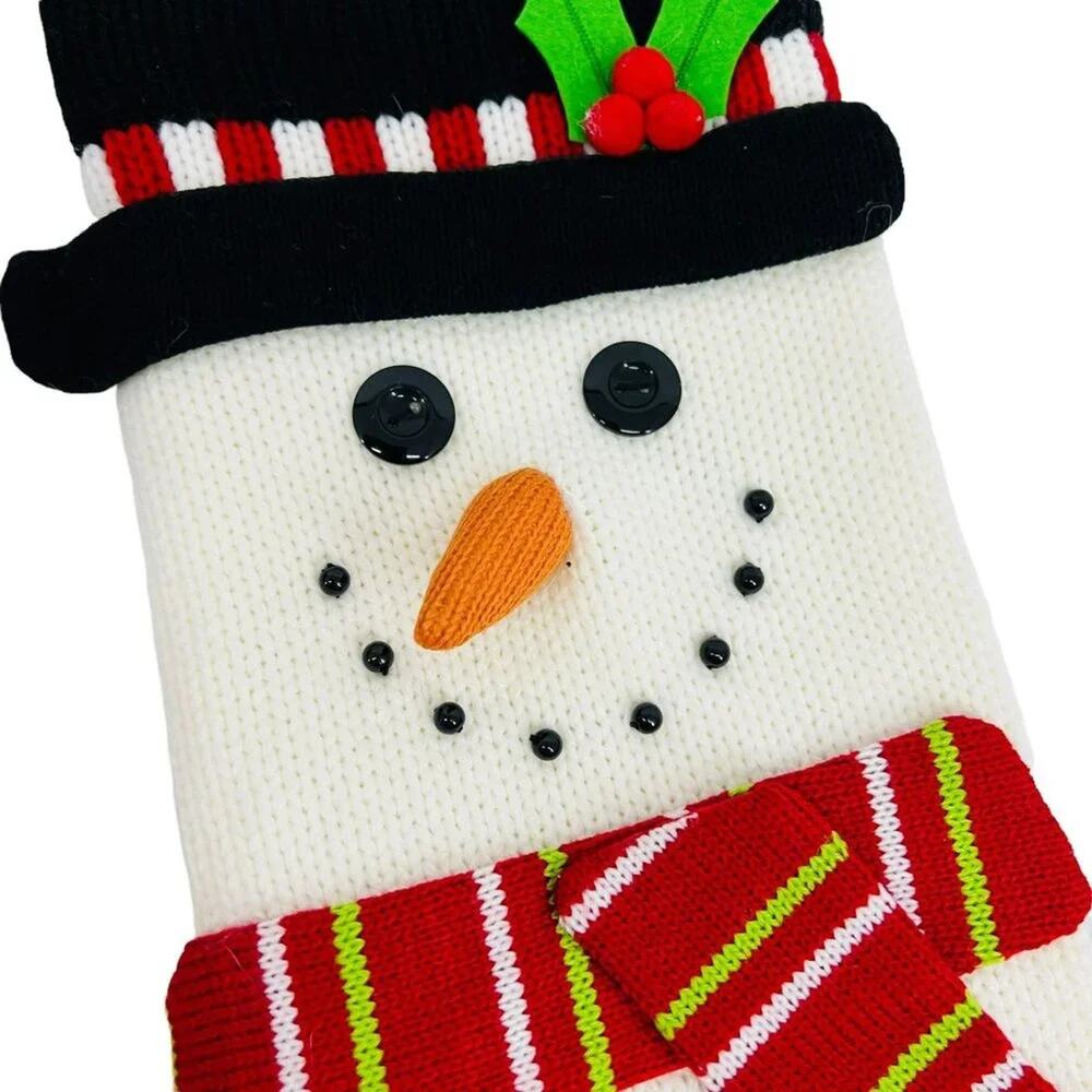 Christmas Snow Man Knit with Button Eyes Scarf Scarf Hat Carrot Nose
